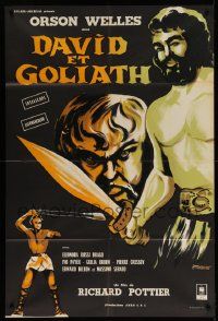 7y290 DAVID & GOLIATH French 32x47 '60 Orson Welles as King Saul, different Trambouze artwork!