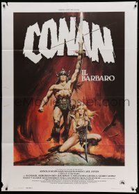 7y769 CONAN THE BARBARIAN Italian 1p '82 Arnold Schwarzenegger & sexy Sandahl Bergman by Casaro!