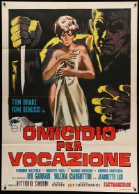 7y780 DEADLY INHERITANCE Italian 1p '68 Symeoni art of crazed maniac w/ knife behind naked woman!