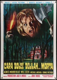 7y781 DEAR DEAD DELILAH Italian 1p '74 Piovano art of scared girl over creepy house in the woods!