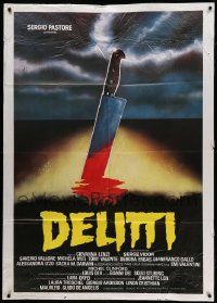 7y783 DELITTI Italian 1p '87 creepy art of bloody butcher knife stuck in the ground!