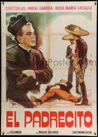 7y796 EL PADRECITO Italian 1p '66 great different art of Mexican Catholic priest Cantinflas!