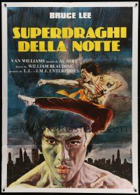 7y817 FURY OF THE DRAGON Italian 1p '75 different Enzo Sciotti art with Bruce Lee's flying kick!