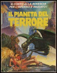 7y818 GALAXY OF TERROR Italian 1p '82 great sexy Charo fantasy artwork of monsters attacking girl!