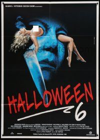 7y833 HALLOWEEN VI Italian 1p '96 Maxy art of Mike Myers w/knife & naked girl through his eyes!