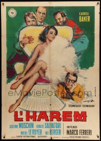 7y836 HER HAREM Italian 1p '67 art of four guys surrounding sexy naked Carroll Baker by Cesselon!