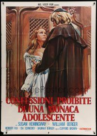 7y876 LOVE LETTERS OF A PORTUGUESE NUN Italian 1p '77 Jess Franco, art of priest undressing woman!
