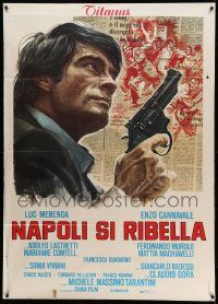 7y883 MAN CALLED MAGNUM Italian 1p '77 art of Luc Merenda with gun over newspaper background!