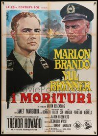7y896 MORITURI Italian 1p '65 art of Marlon Brando & Nazi captain Yul Brynner, The Saboteur!