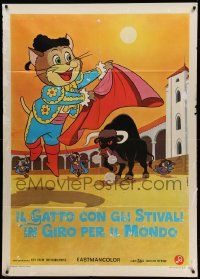 7y925 PUSS 'N BOOTS TRAVELS AROUND THE WORLD Italian 1p '76 Japanese anime matador cat cartoon!