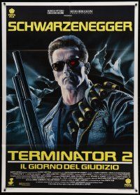 7y961 TERMINATOR 2 Italian 1p '91 cool different art of Arnold Schwarzenegger by Renato Casaro!