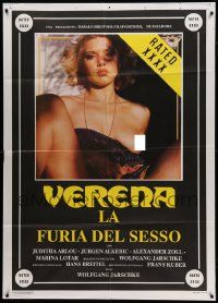 7y981 VERENA LA FURIA DEL SESSO Italian 1p '88 close up of sexy topless Juditha Arlou!