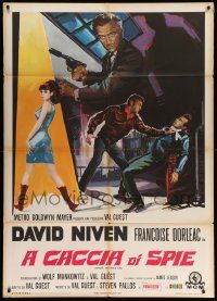 7y992 WHERE THE SPIES ARE Italian 1p '66 art of English secret agent David Niven & sexy Dorleac!