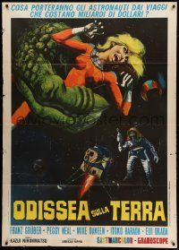 7y997 X FROM OUTER SPACE Italian 1p '69 best different art of big monster hand grabbing sexy girl!