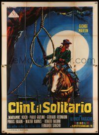 7y649 CLINT THE STRANGER Italian 2p '67 Stefano spaghetti western art of cowboy on horse by noose!