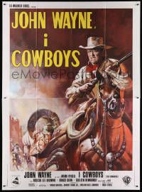 7y653 COWBOYS Italian 2p '72 cool different art of John Wayne with rifle on horseback!