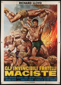 7y675 INVINCIBLE BROTHERS MACISTE Italian 2p '64 art of Maciste fighting guys in cat outfits!