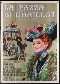 7y688 MADWOMAN OF CHAILLOT Italian 2p '69 great different Avelli art of Katharine Hepburn!