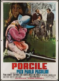 7y698 PIGPEN Italian 2p '69 Pier Paolo Pasolini's Porcile, cannibals, different Cesselon art!