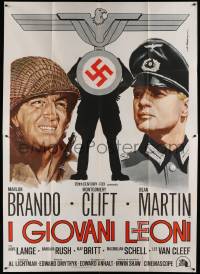 7y720 YOUNG LIONS Italian 2p R1977 different Spagnoli art of Nazi Marlon Brando & Dean Martin!