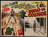 7y143 HIGH NOON Mexican LC R58 art & photo of Gary Cooper alone on street, Fred Zinnemann