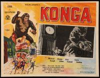 7y159 KONGA Mexican LC '61 best special effects image of giant ape holding tiny man by Big Ben!