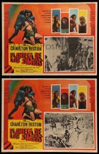 7y088 PLANET OF THE APES 2 Mexican LCs '68 Charlton Heston, classic sci-fi, different border art!