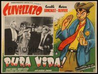 7y199 PURA VIDA Mexican LC '56 great cartoon art of Clavillazo + inset photo of him arrested!