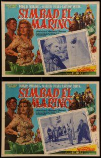 7y090 SINBAD THE SAILOR 2 Mexican LCs R50s great images of Douglas Fairbanks Jr. & Maureen O'Hara!