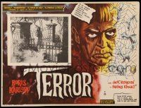 7y213 TERROR Mexican LC '63 border art of Boris Karloff & girls in web, creepy graveyard in inset!