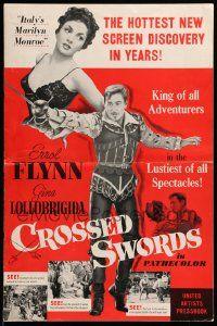 7y027 CROSSED SWORDS pressbook '53 Errol Flynn & sexy Gina Lollobrigida, Italy's Marilyn Monroe!