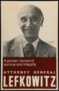 7y015 ATTORNEY GENERAL LEFKOWITZ 13x20 political campaign '74 proven record of service & integrity!