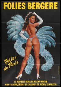 7y428 FOLIES BERGERE 39x57 French stage poster '77 back view Aslan art of sexy showgirl!