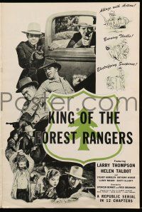 7y040 KING OF THE FOREST RANGERS RE-CREATION pressbook '70s Larry Thompason, Helen Talbot, serial!