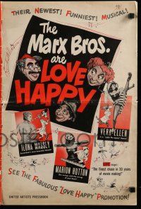 7y041 LOVE HAPPY pressbook '49 the Marx Brothers and sexy girls in musical Girlesque!