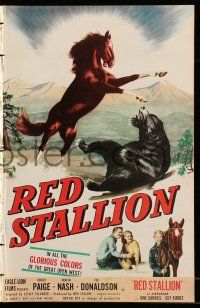 7y052 RED STALLION pressbook '47 cool artwork of wild horse fighting grizzly bear!
