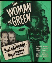 7y061 WOMAN IN GREEN pressbook '45 Rathbone as Sherlock Holmes,her lips had poison to breed murder!