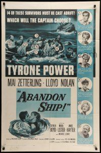 7z015 ABANDON SHIP 1sh '57 Tyrone Power & 25 survivors in a lifeboat which can hold only 12!