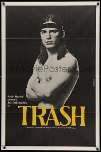 7z044 ANDY WARHOL'S TRASH 1sh '70 close up of barechested Joe Dallessandro, Andy Warhol classic!