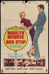 7z170 BUS STOP 1sh '56 full-length art of cowboy Don Murray holding sexy Marilyn Monroe!