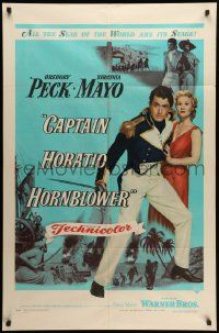 7z177 CAPTAIN HORATIO HORNBLOWER 1sh '51 Gregory Peck with sword & pretty Virginia Mayo!