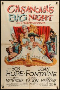 7z187 CASANOVA'S BIG NIGHT 1sh '54 wacky artwork of Bob Hope in bed, Joan Fontaine!
