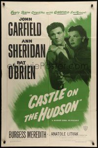 7z190 CASTLE ON THE HUDSON 1sh R49 close up of Ann Sheridan holding John Garfield with gun!