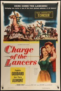7z197 CHARGE OF THE LANCERS 1sh '54 art of sexy Paulette Goddard & Jean Pierre Aumont!