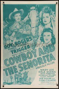7z229 COWBOY & THE SENORITA 1sh R54 art of Roy Rogers, pretty Dale Evans & Trigger!
