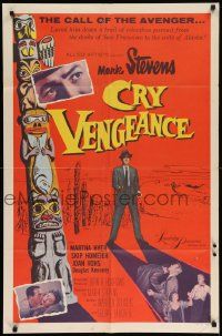 7z241 CRY VENGEANCE 1sh '55 Mark Stevens, film noir, Alaska adventure, cool totem pole art!