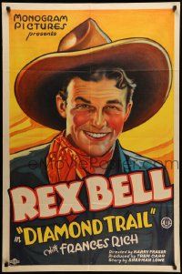 7z267 DIAMOND TRAIL 1sh '32 wonderful head & shoulders art of smiling cowboy Rex Bell, rare!