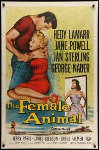 7z324 FEMALE ANIMAL 1sh '58 artwork of sexy Hedy Lamarr & Jane Powell, George Nader!