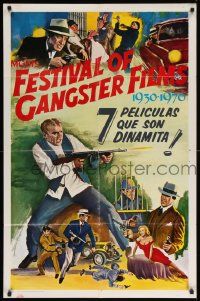 7z325 FESTIVAL OF GANGSTER FILMS 1930-1970 1sh '70 art of James Cagney w/tommy gun!