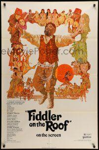7z326 FIDDLER ON THE ROOF 1sh '71 cool artwork of Topol & cast by Ted CoConis!